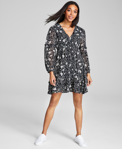 Shop And Now This Women's Floral Fit & Flare Ruffle Dress In Black Floral