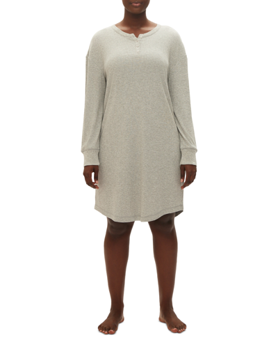 Shop Gap Body Women's Henley Dorm Long-sleeve Sleepshirt In Grey