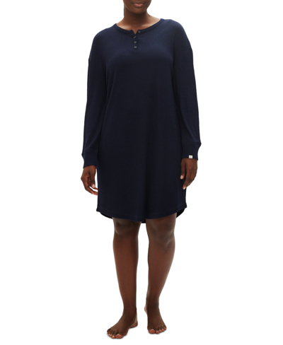 Shop Gap Body Women's Henley Dorm Long-sleeve Sleepshirt In Navy Uniform