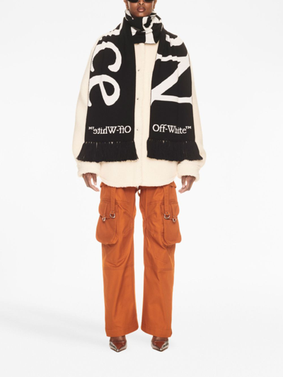 Off-white No Offence Intarsia-logo Scarf In Black