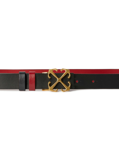 Shop Off-white Arrows Reversible Leather Belt In Black