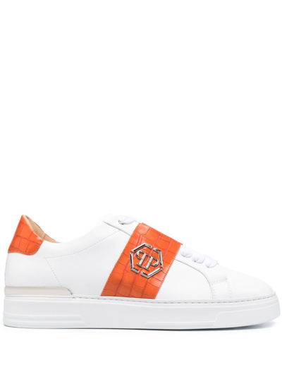 Shop Philipp Plein Logo-plaque Leather Low-top Sneakers In White