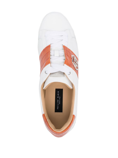 Shop Philipp Plein Logo-plaque Leather Low-top Sneakers In White