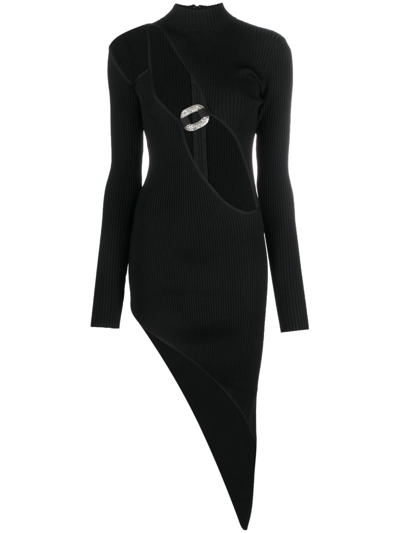 Shop David Koma Asymmetric Cut-out Ribbed Dress In Black