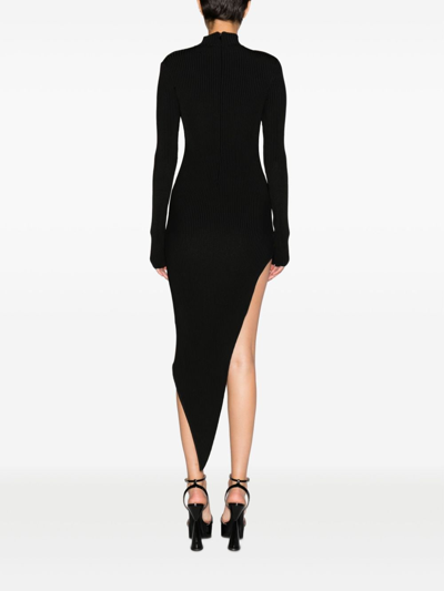 Shop David Koma Asymmetric Cut-out Ribbed Dress In Black