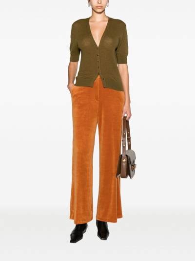 Shop Forte Forte Pressed-crease Velvet Flared Trousers In Orange