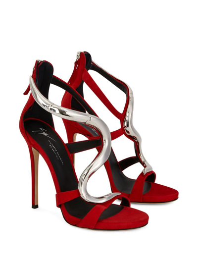 Giuseppe Zanotti Venere Metallic-snake Sandals In Red