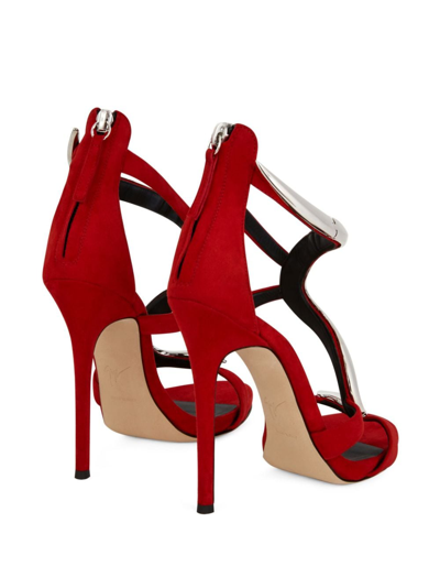 Giuseppe Zanotti Venere Metallic-snake Sandals In Red