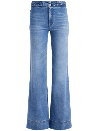 Shop Alice And Olivia Miss Braided Mid-rise Wide-leg Jeans In Blue