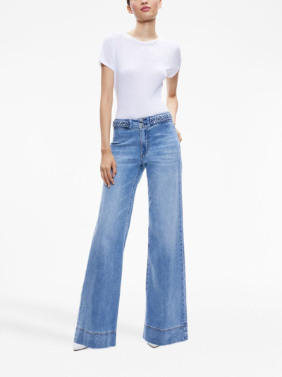 Shop Alice And Olivia Miss Braided Mid-rise Wide-leg Jeans In Blue