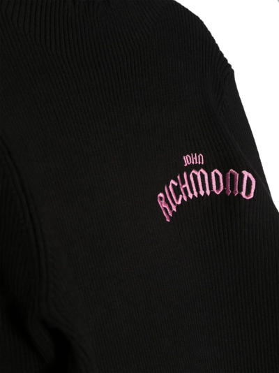 Shop John Richmond Junior Logo-embroidered Ribbed-knit Jumper In Black