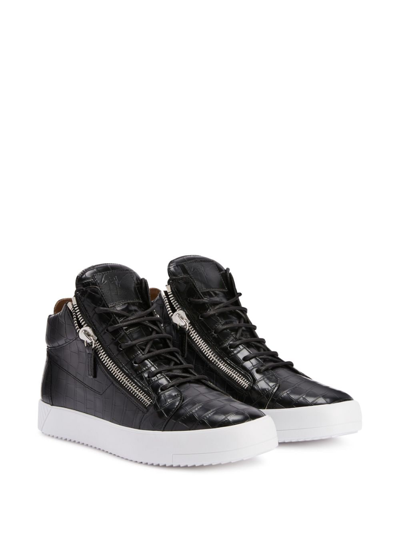 Shop Giuseppe Zanotti Kriss Crocodile-effect Leather Sneakers In Black