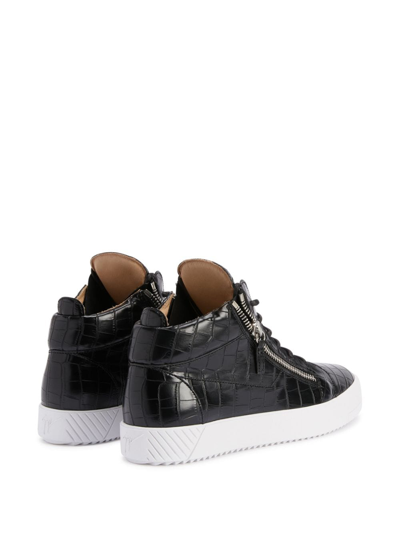 Shop Giuseppe Zanotti Kriss Crocodile-effect Leather Sneakers In Black