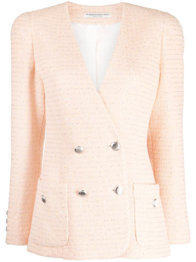 Shop Alessandra Rich Sequin-embellished Tweed Blazer In Pink