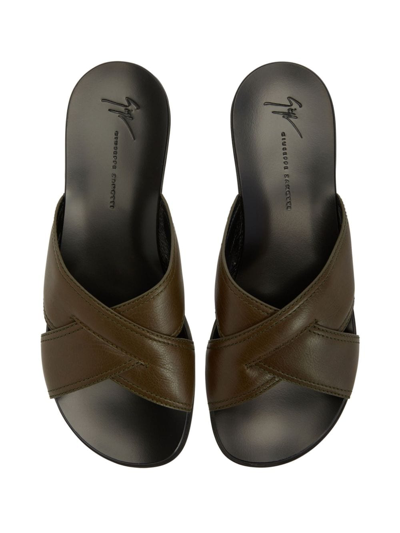 Shop Giuseppe Zanotti Flavio Leather Slip-on Sandals In Green