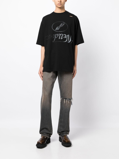 We11 Done Destroyed Reverse Logo Cotton T-shirt In Black