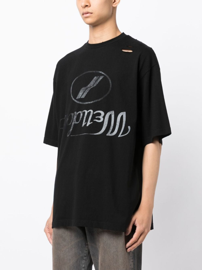 We11 Done Destroyed Reverse Logo Cotton T-shirt In Black