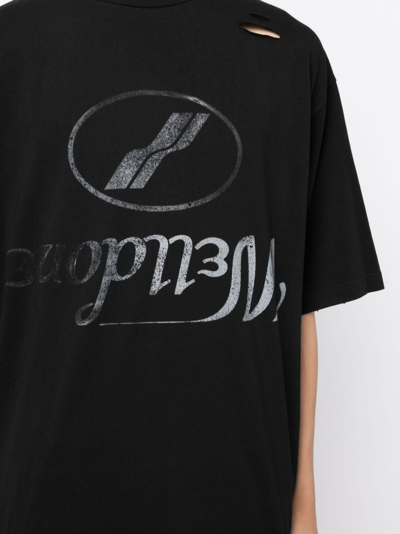 We11 Done Destroyed Reverse Logo Cotton T-shirt In Black