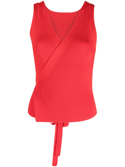 Shop Patou Ribbed-knit Wrap Top In Red