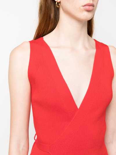 Shop Patou Ribbed-knit Wrap Top In Red
