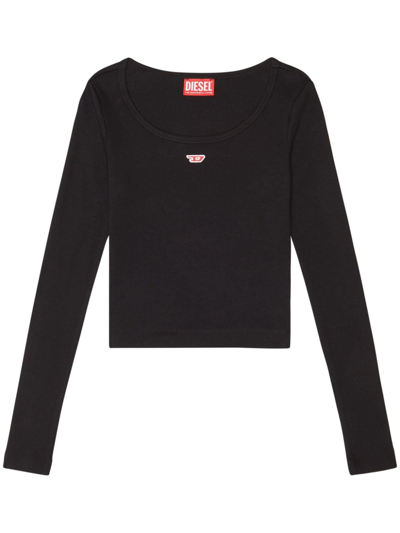 Diesel Long-sleeve Top With Embroidered D Patch In Black