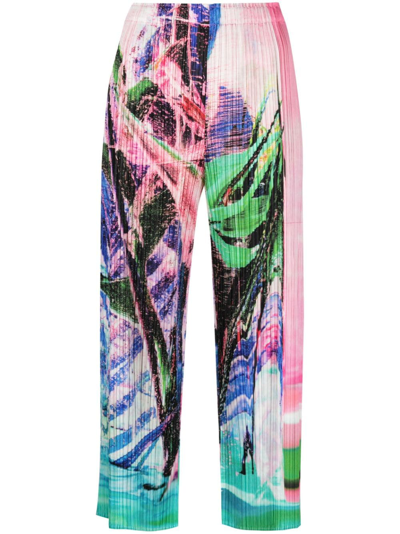 Shop Issey Miyake Tropical Winter-print Plissé Trousers In Pink