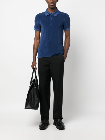 Shop Tom Ford Towelling-finish Polo Shirt In Blue