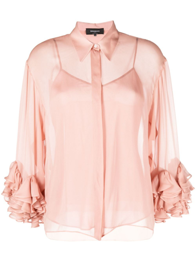 Shop Rochas Layered Ruffled Silk Shirt In Pink
