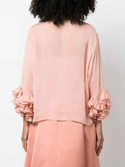 Shop Rochas Layered Ruffled Silk Shirt In Pink