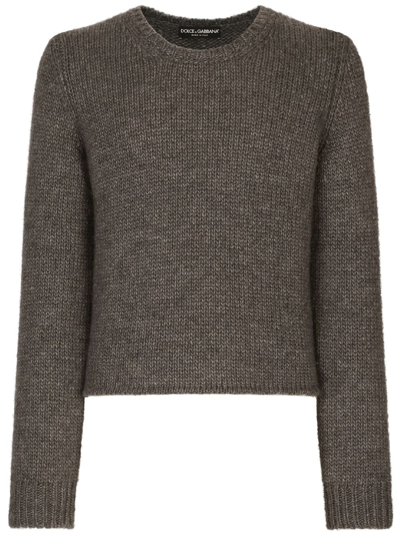 Shop Dolce & Gabbana Long-sleeved Cable-knit Jumper In Grey