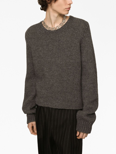 Shop Dolce & Gabbana Long-sleeved Cable-knit Jumper In Grey