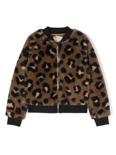 Shop Michael Kors Animal-print Fleece-textured Bomber Jacket In Brown