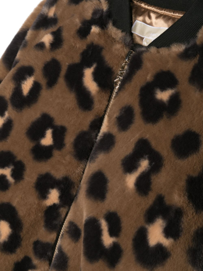 Shop Michael Kors Animal-print Fleece-textured Bomber Jacket In Brown