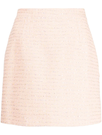 Shop Alessandra Rich Sequin-embellished Tweed Miniskirt In Pink