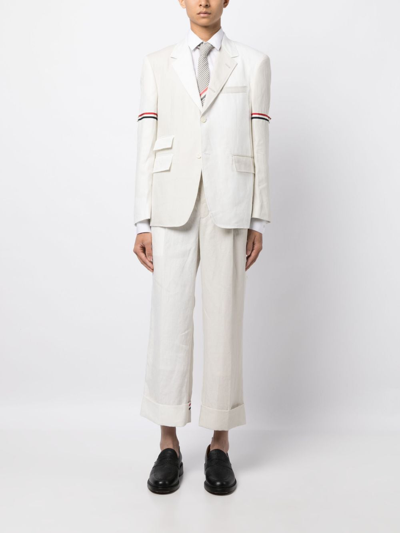 Shop Thom Browne Turn-up Linen Trousers In White