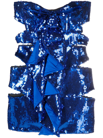 Shop Alexandre Vauthier Sequinned Strapless Minidress In Blue