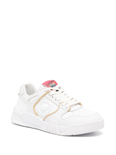 Just Cavalli Tiger Head-motif Leather Sneakers In White