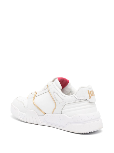 Just Cavalli Tiger Head-motif Leather Sneakers In White