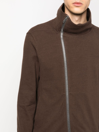 Shop Rick Owens Funnel-neck Organic Cotton Jacket In Brown