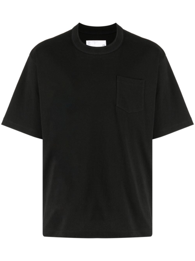 Shop Sacai S Logo-plaque Cotton T-shirt In Black