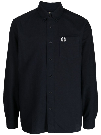 Shop Fred Perry Oxford Logo-embroidered Cotton Shirt In Blue