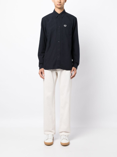 Shop Fred Perry Oxford Logo-embroidered Cotton Shirt In Blue