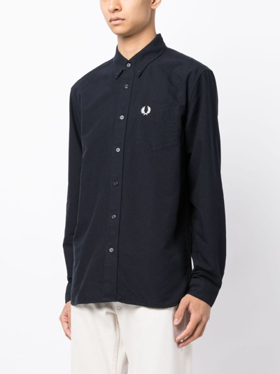 Shop Fred Perry Oxford Logo-embroidered Cotton Shirt In Blue