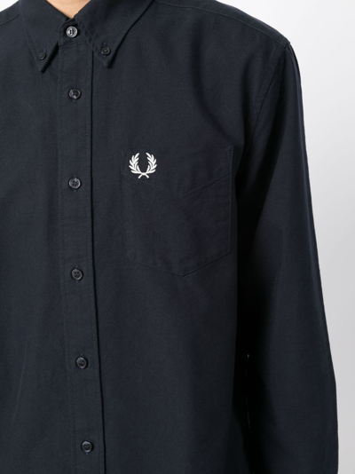 Shop Fred Perry Oxford Logo-embroidered Cotton Shirt In Blue