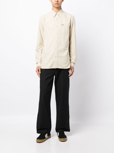 Shop Fred Perry Oxford Logo-embroidered Cotton Shirt In Yellow