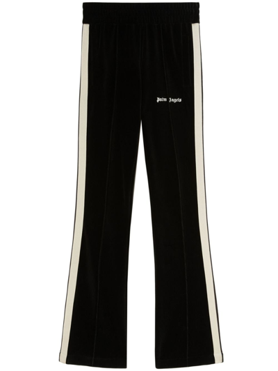 Shop Palm Angels Stripe-detail Velvet Track Pants In Black