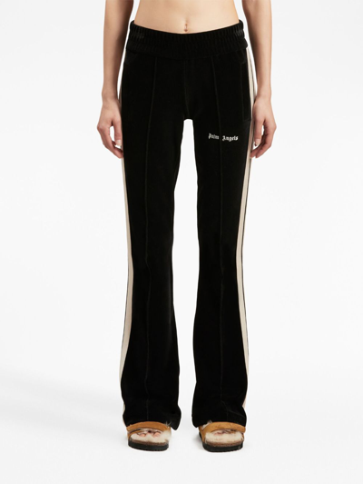 Shop Palm Angels Stripe-detail Velvet Track Pants In Black