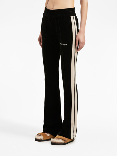 Shop Palm Angels Stripe-detail Velvet Track Pants In Black