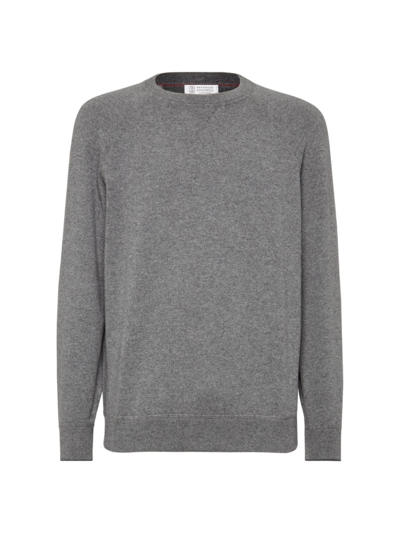 Shop Brunello Cucinelli Men's Cashmere Sweatshirt-style Sweater In Dark Grey
