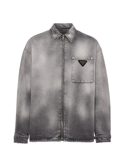 Shop Prada Men's Denim Shirt In Grey